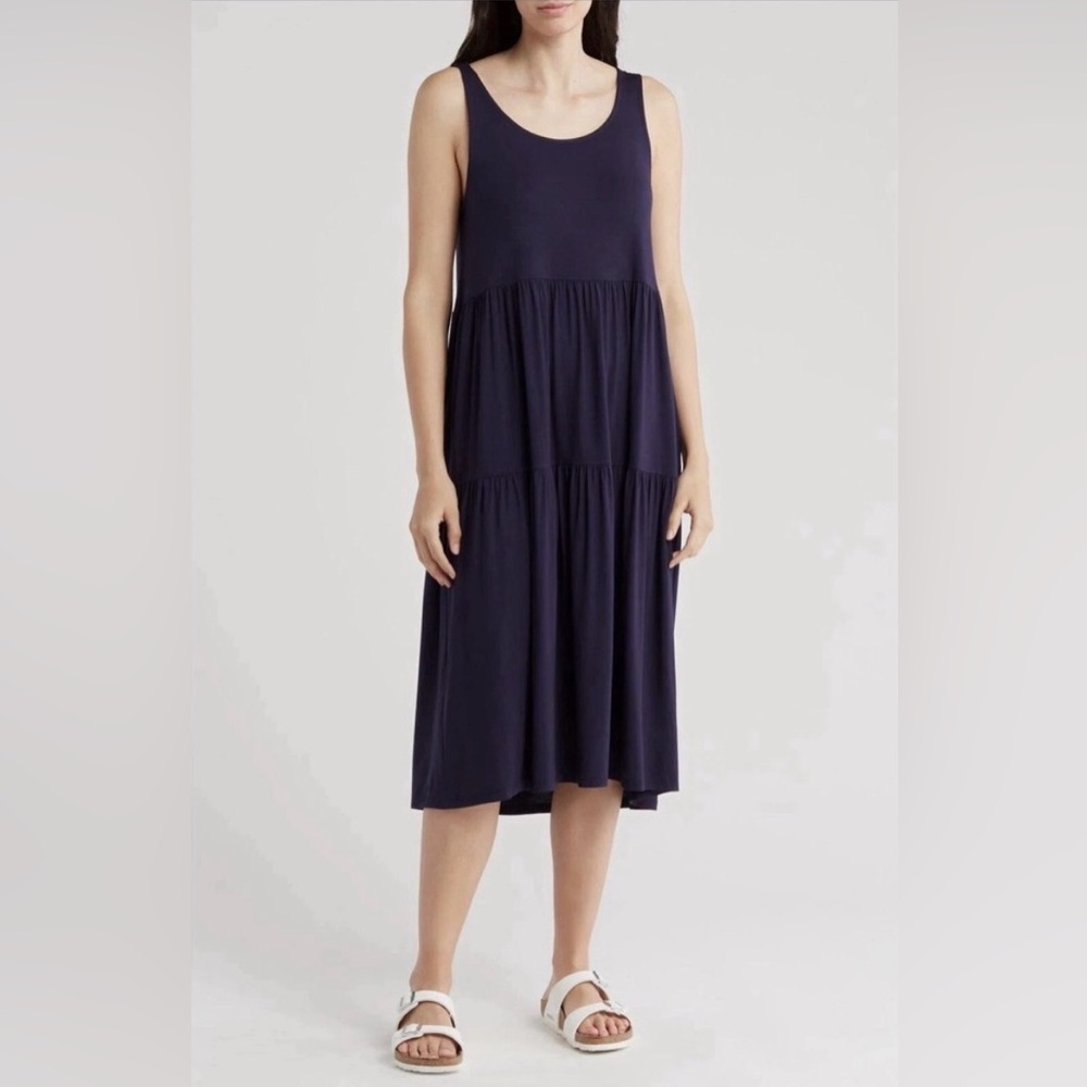 Eileen Fisher Black Sleeveless Tiered
Jersey Midi Dress Size S P